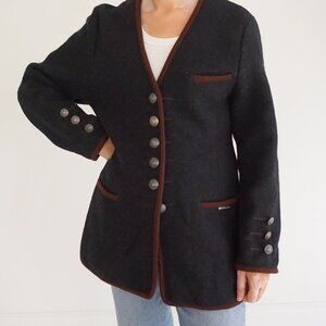 Vintage Geiger Austria Charcoal Wool Jacket Cabincore Old Money Quiet Luxury 38